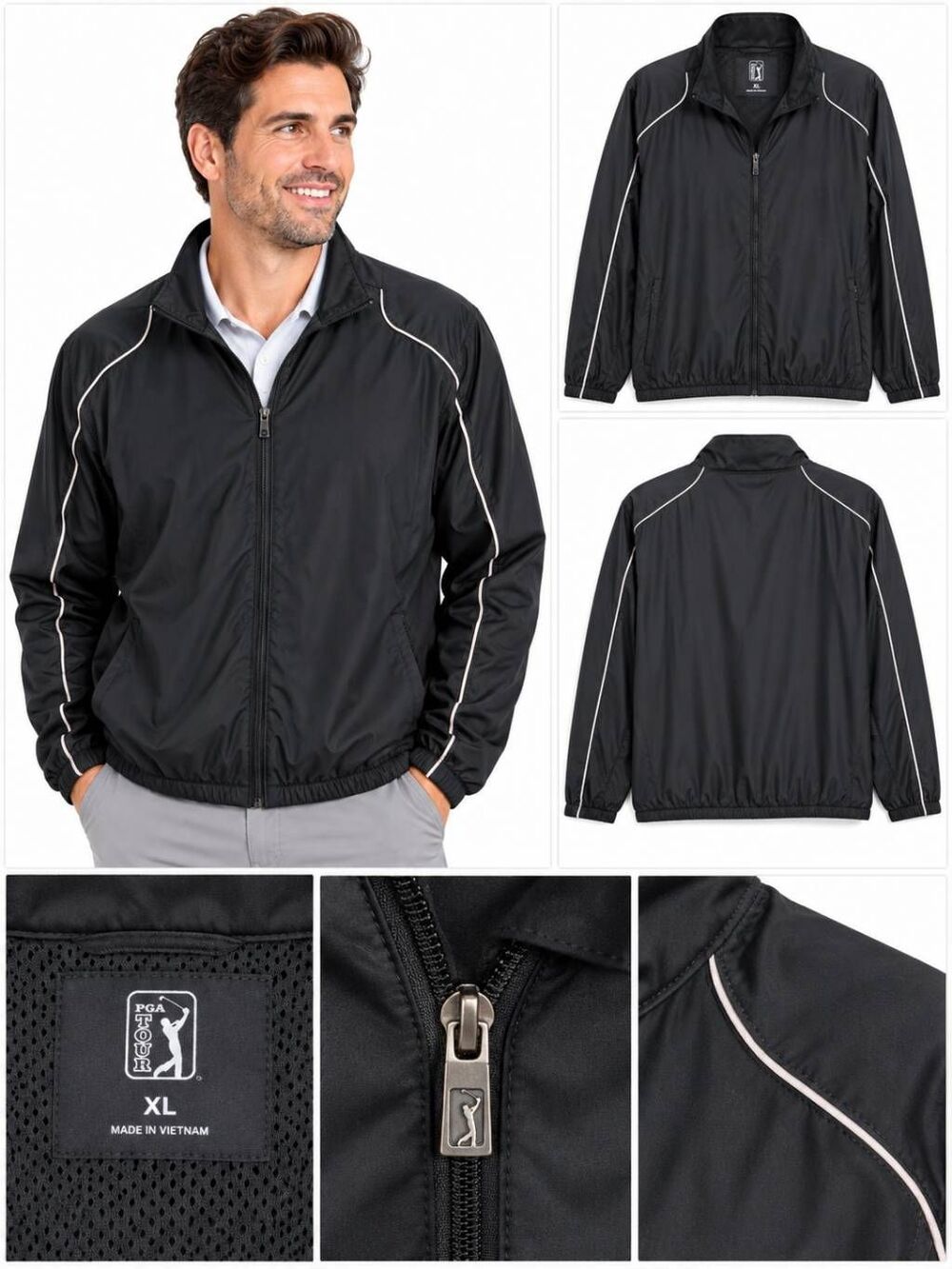 PGA Tour Full Zip Golf Jacket Black XL